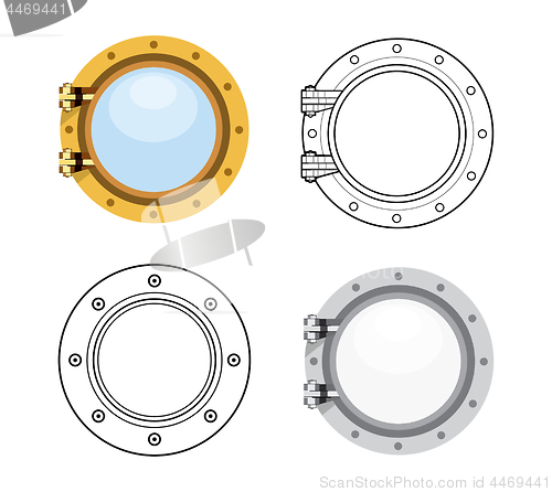 Image of Porthole in flat style. Vector set illustration isolated on whit
