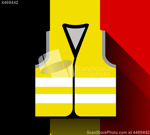 Image of Yellow vests, as a symbol of protests in Belgium and France against rising fuel prices. Yellow jacket revolution. Vector illustration against the flag of Belgium with long shadow