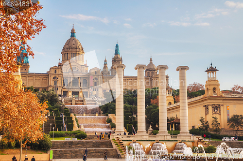 Image of Montjuic hill with people on a sunny day