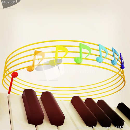 Image of music notes  background. 3D illustration. Vintage style