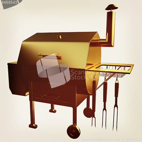 Image of Gold BBQ Grill. 3d illustration. Vintage style