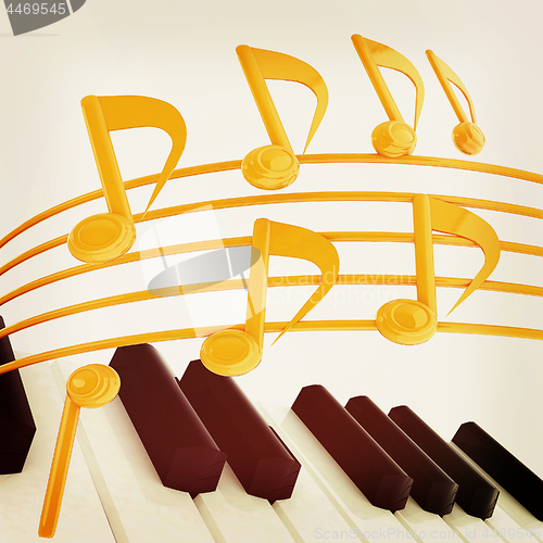 Image of music notes  background. 3D illustration. Vintage style