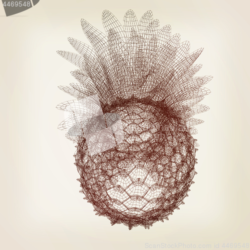Image of Pineapple isolated on white background.3d illustration. Vintage 