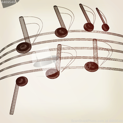 Image of music notes  background. 3D illustration. Vintage style