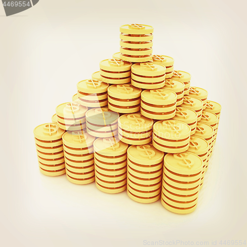 Image of pyramid from the golden coins. 3d illustration. Vintage style
