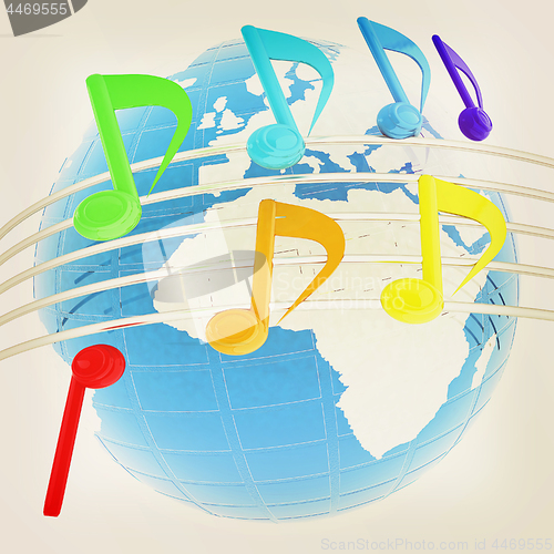 Image of music notes  background. 3D illustration. Vintage style