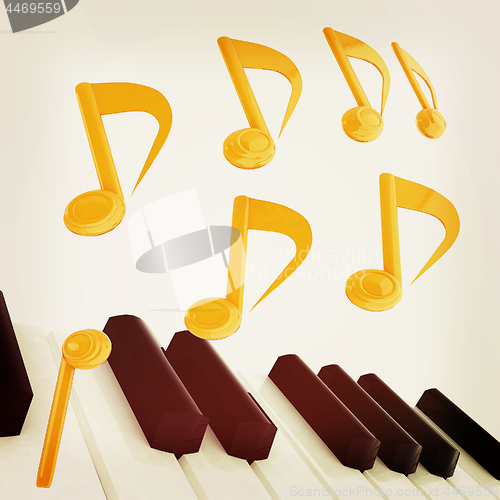 Image of music notes  background. 3D illustration. Vintage style