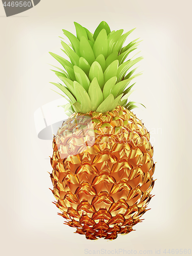 Image of Pineapple in gold isolated on white background. 3d illustration.