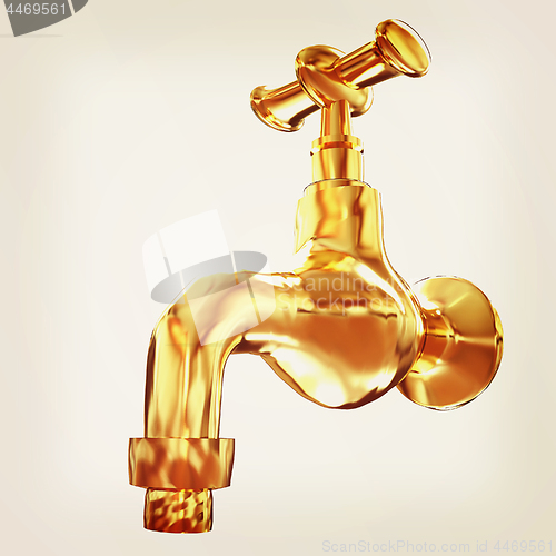 Image of Gold water tap. 3d illustration. Vintage style