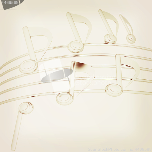 Image of music notes  background. 3D illustration. Vintage style