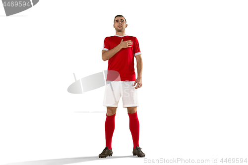 Image of Professional football soccer player isolated white background