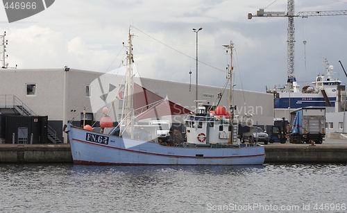 Image of Danish fishing boat in harbour.