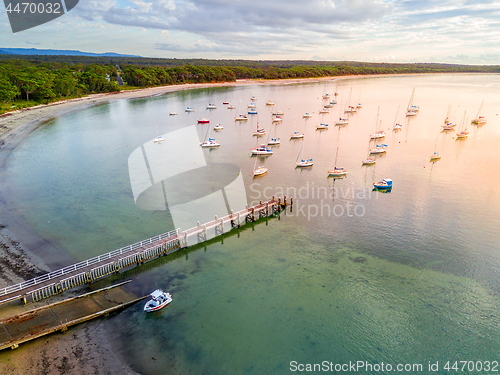 Image of Callala Bay views of jetty and boat moorings