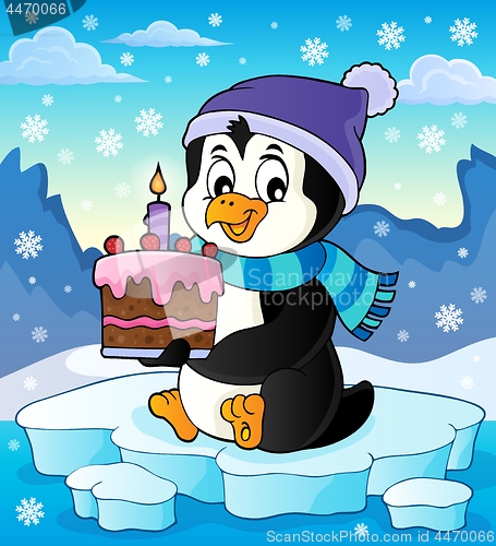 Image of Penguin holding cake theme image 4