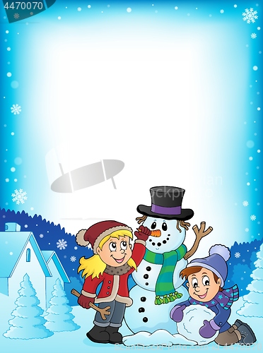 Image of Kids building snowman theme frame 1