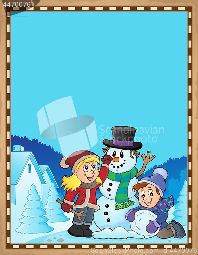 Image of Kids building snowman theme parchment 1