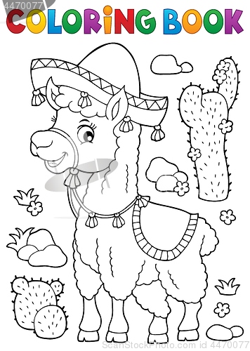 Image of Coloring book llama in sombrero