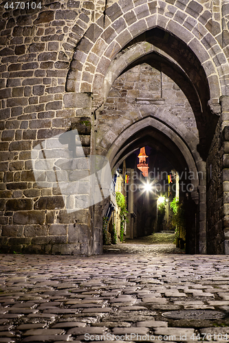 Image of Jerzual street in Dinan, night view