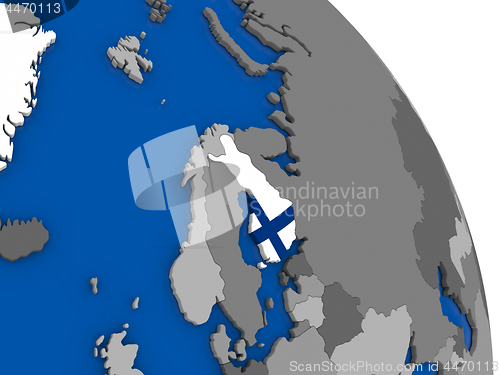 Image of Finland and its flag on globe