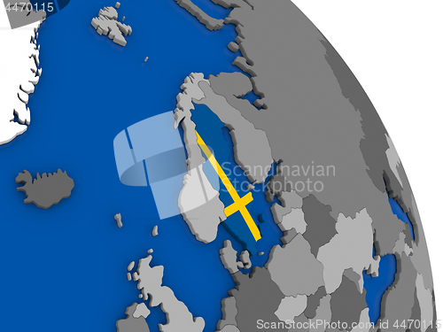 Image of Sweden and its flag on globe