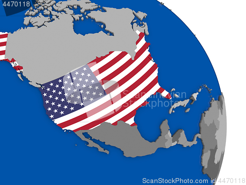 Image of USA and its flag on globe