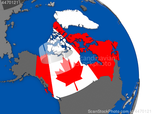 Image of Canada and its flag on globe