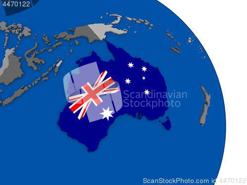 Image of Australia and its flag on globe