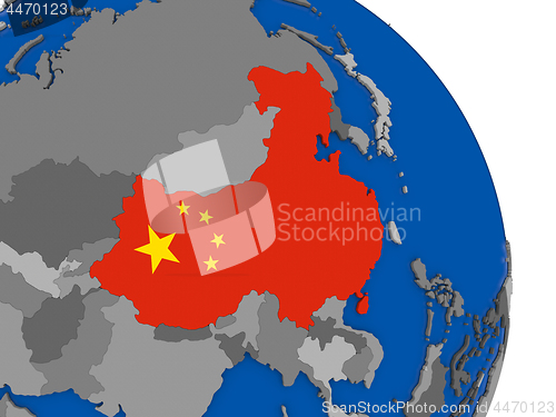 Image of China and its flag on globe