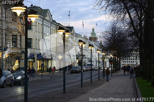 Image of HELSINKI, FINLAND – DECEMBER 6, 2018: Pohjoisesplanadi - stree