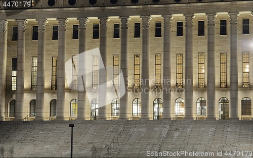 Image of HELSINKI, FINLAND  - DECEMBER 6, 2018: facade of the Parliament 