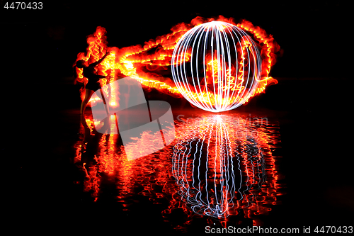 Image of Night Time Light Painted Imagery With Color and Fire