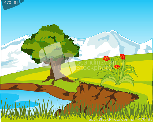 Image of Bright year landscape with mountain on back plan