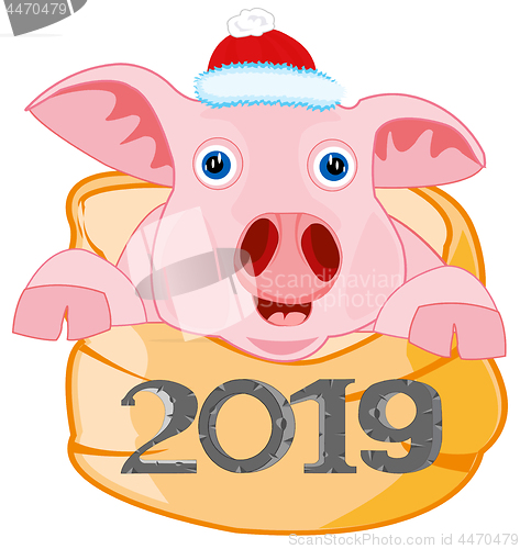 Image of Symbol approaching year piglet in bag.Vector illustration