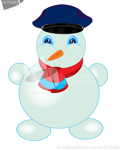 Image of Vector illustration snowman in service cap and scarf