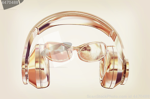 Image of glasses and headphones. 3d illustration. Vintage style