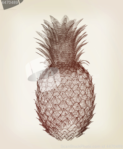 Image of Pineapple isolated on white background.3d illustration. Vintage 