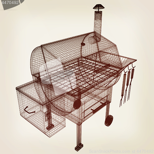 Image of BBQ grill. 3d illustration. Vintage style