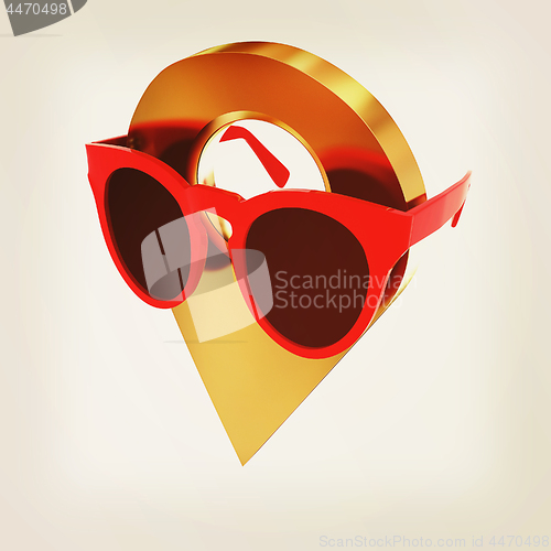 Image of Glamour map pointer in sunglasses. 3d illustration. Vintage styl
