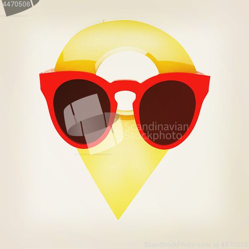 Image of Glamour map pointer in sunglasses. 3d illustration. Vintage styl