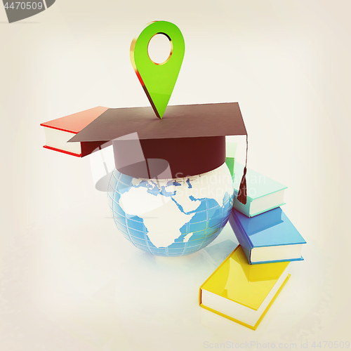 Image of Books around the Earth and pointer. Education and navigation con