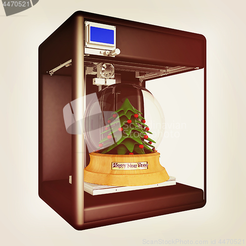 Image of 3d printer during work on the Christmas tree. 3d illustration. V