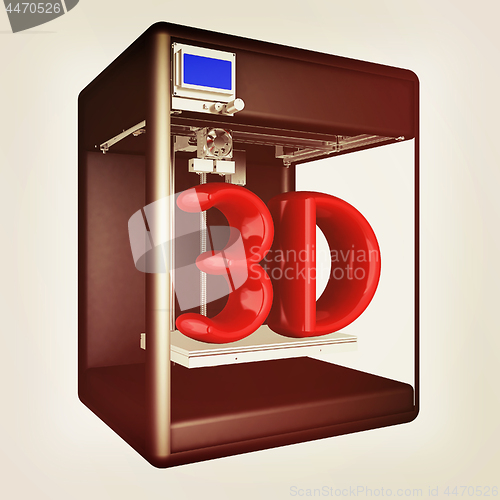 Image of 3d printer. 3d illustration. Vintage style