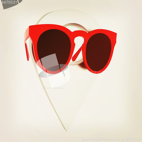 Image of Glamour map pointer in sunglasses. 3d illustration. Vintage styl