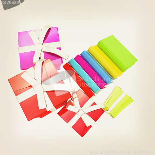 Image of Gifts and books. 3d illustration. Vintage style