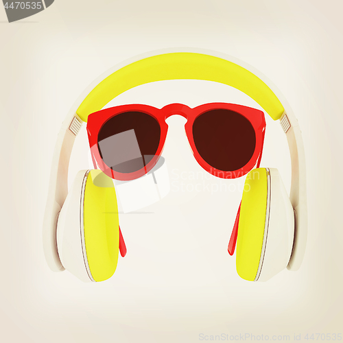 Image of Sunglasses and headphone for your face. 3d illustration. Vintage