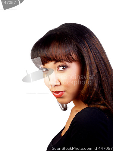 Image of Pretty young black woman portrait dark sweater