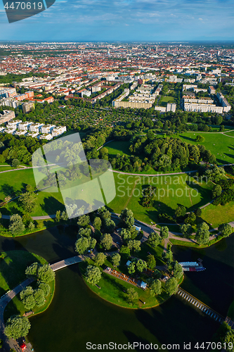 Image of Aerial view of Olympiapark . Munich, Bavaria, Germany