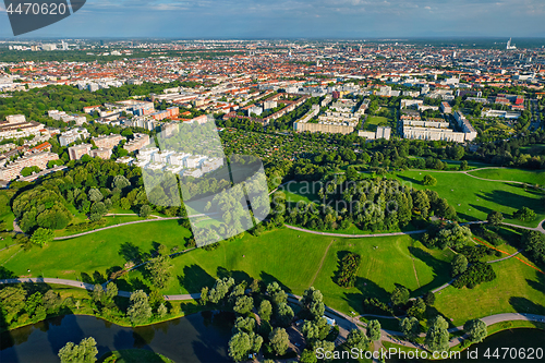 Image of Aerial view of Olympiapark . Munich, Bavaria, Germany