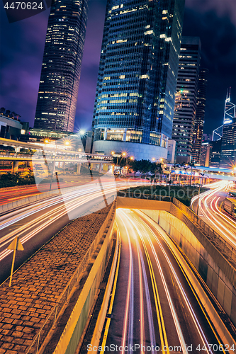 Image of Street traffic in Hong Kong at night