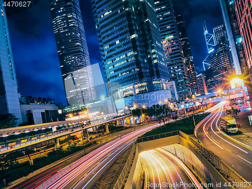 Image of Street traffic in Hong Kong at night